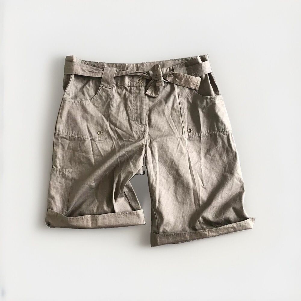Weekend Traffic Women’s Brown Cotton Safari Shorts Size 16 Belted Garden Cottage